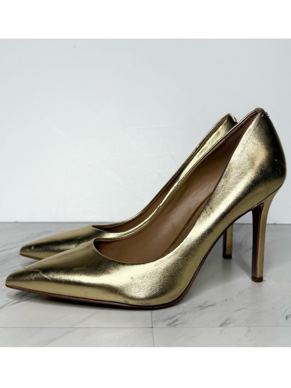 Sam Edelman Hazel Gold Leather Heel Pump 8 1/2 M